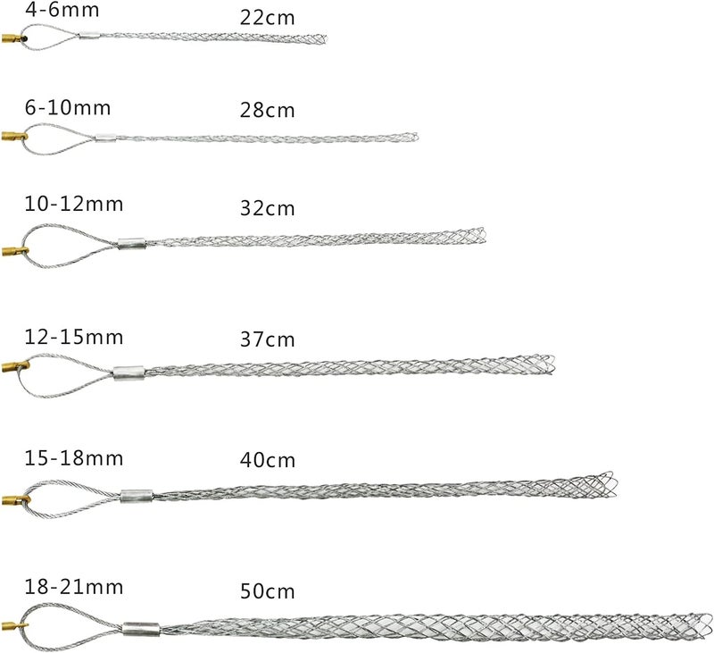 VGongTech Cable Pulling Grip Sock with 5mm Nut Flexible Eye Mesh Rope Cable Sock Kit Galvanizing Steel Antislip Pipe Cable Wire Pulling Grips Lassos 6 Set 4-25mm - Image 3